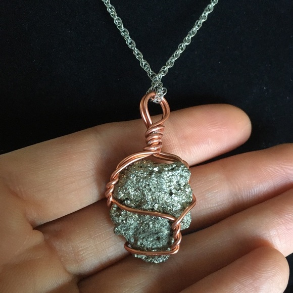 Handcrafted Fools Gold Wire Wrapped Rock Necklace - Picture 3 of 10